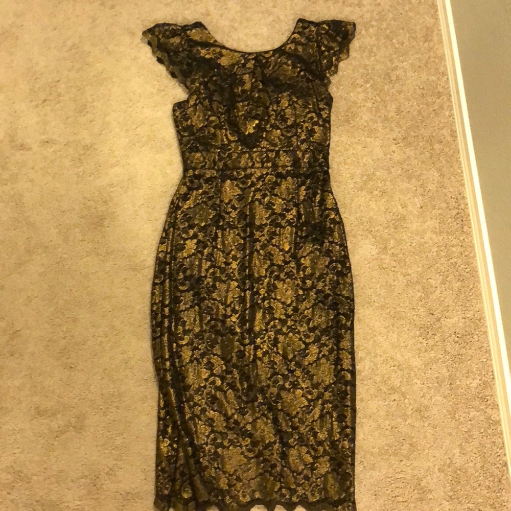 Black and gold midi dress